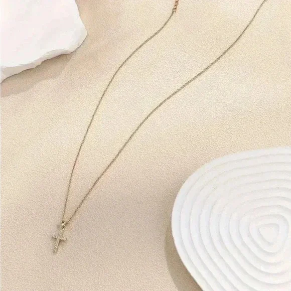 Stainless Steel Cross Pendant Necklaces With Cubic Zirconia - Picture 2 of 3